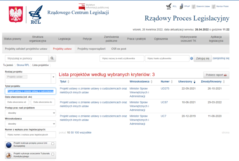 Zrzut ekranu z Legislacja.gov.pl